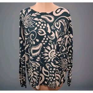 Fat Face UK Watercolor Paisley Jumper Womens Sz 8 Teal White Lightweight Sweater